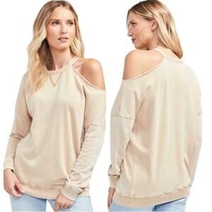 Wildfox Slouchy Cut Out Shoulder Sweatshirt Top Warm Beige Cozy Fleece M